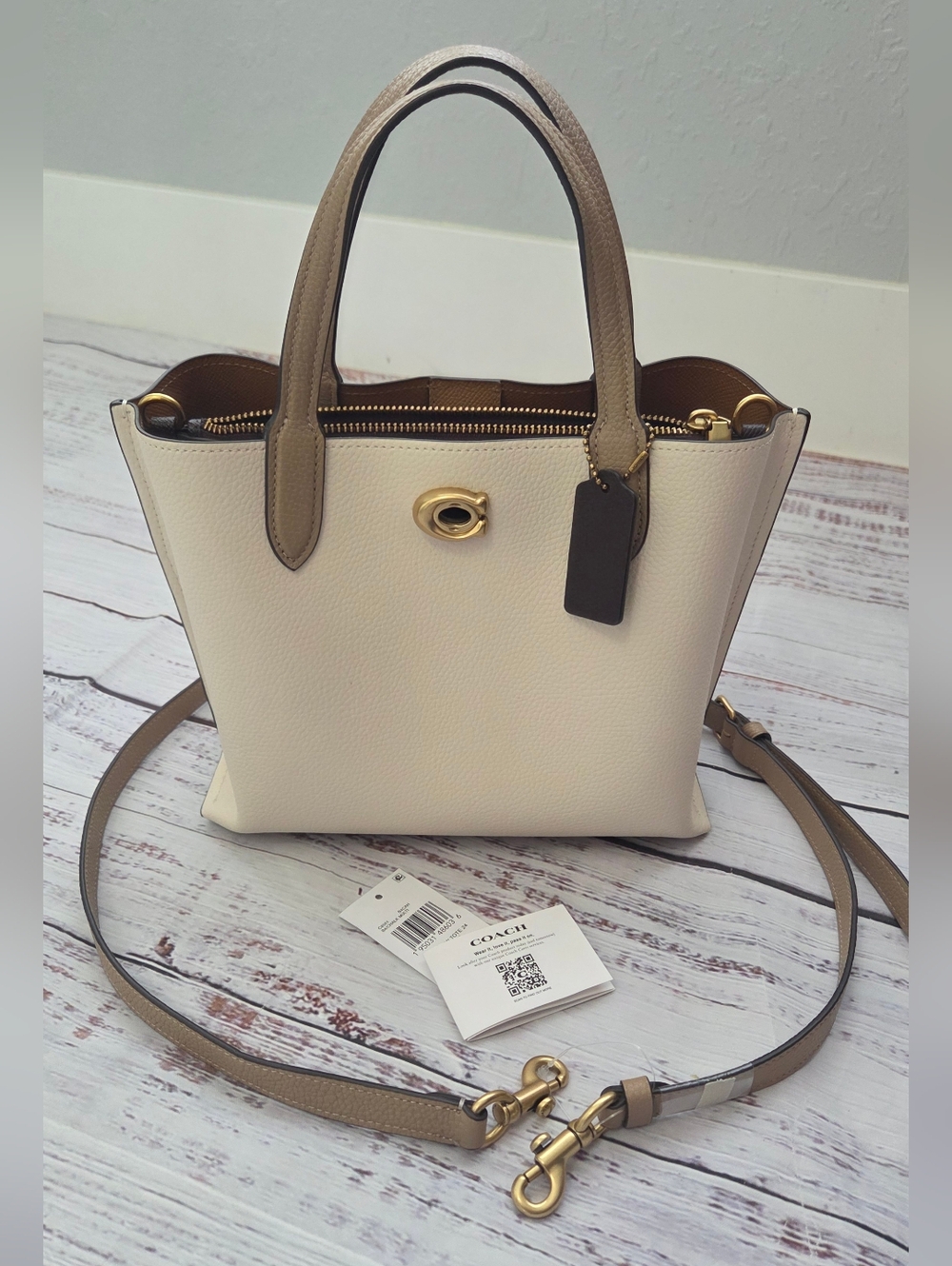 Coach Colorblock Leather Willow Tote 24 Chalk Multi Bag C8561